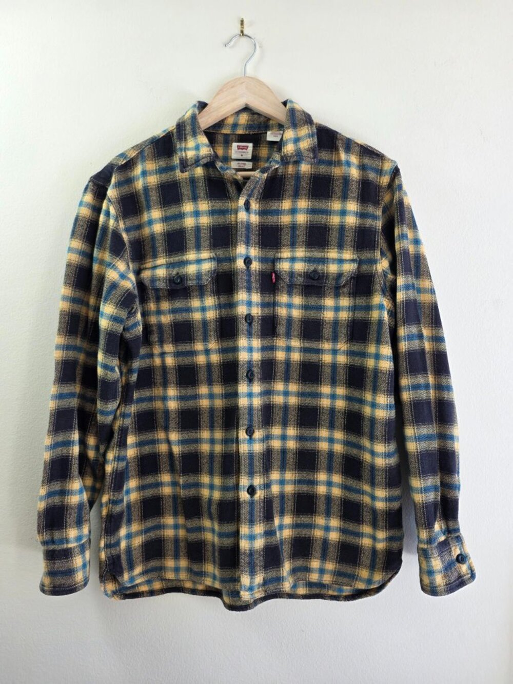 Levi's Plaid Flannel Shirt Gold, Blue & Black Outdoor Lumberjack Men's M